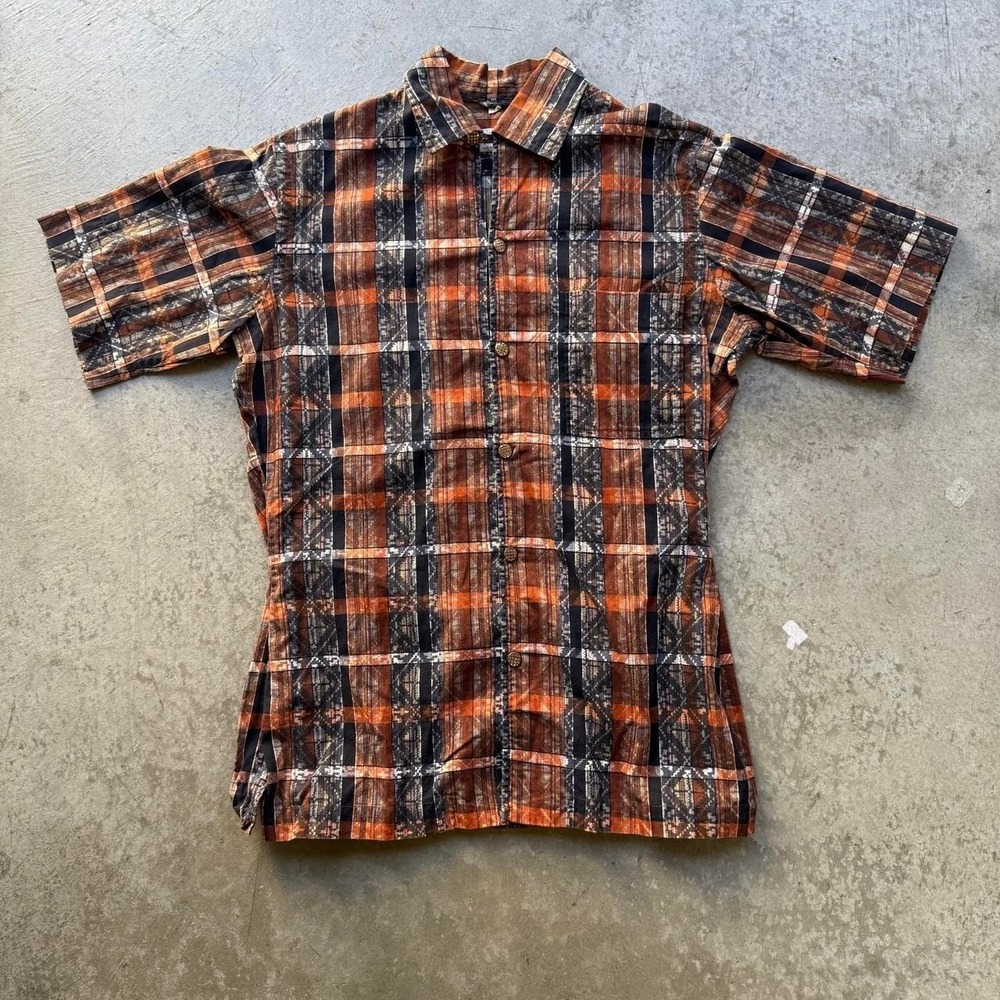 Vintage 70s Henry Cole San Francisco Plaid Loop Collar Button Up True